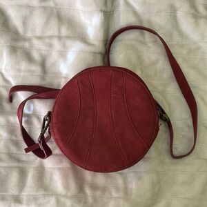 FatFace Red Suede Leather Circle Crossbody Bag